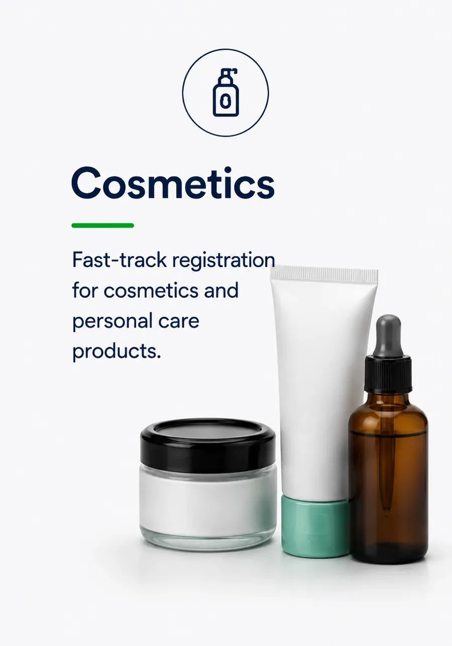 Cosmetics, fast-track registration for cosmetics and personal care products