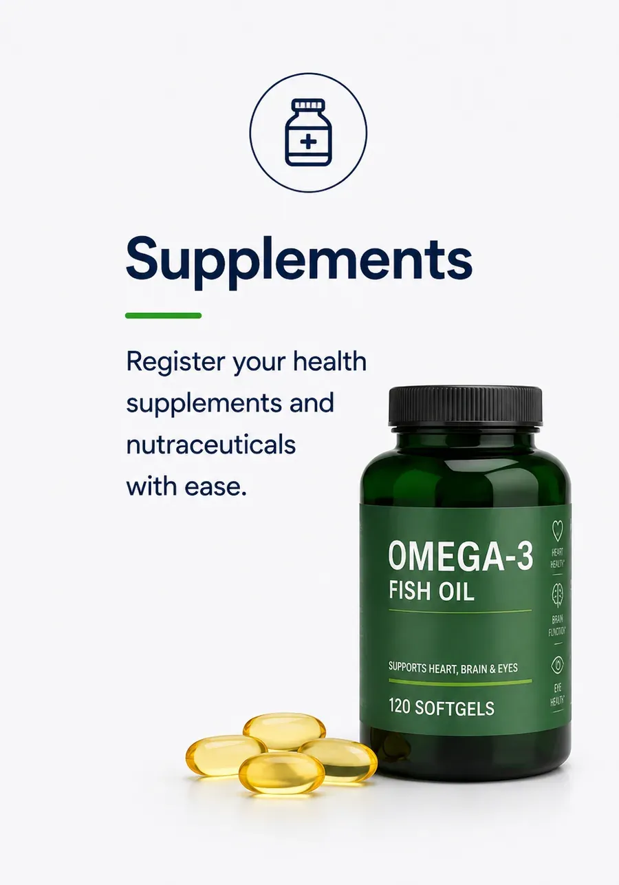 Supplements, register your health supplements and nutraceuticals